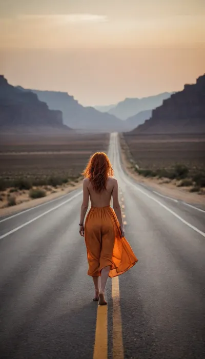 On a dark désert highway
Cool wind in my orange hair Warm smell of colites
Rising up through the air
Naked