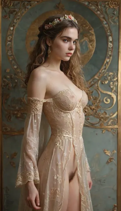 Golden muse: ethereal art nouveau nude portrait in cinematic 8k realism