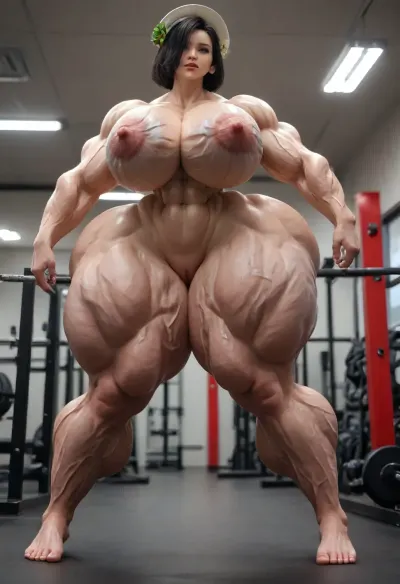 one naked person facing the viewer ：, ((full body, black hair, a tall naked giant female bodybuilder girl growing giant muscle in the gym, bulging veins, giant muscles bigger than body, very thin waist, gigantic thighs, thighs wider than body ，extremely veiny muscles, giant legs, be covered with veins, long legs, naked, muscular veiny calves, giant muscular legs, legs thicker than waist, veiny thighs, veiny breast, giant veins, thick veins, thighs bigger than body, pinkishskin, extremely muscular, muscular butt, extremely giant thighs))