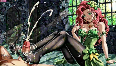 (HDRI 8K, masterpiece, ultra quality, ultra details, anime style, ultra sharp), (perfect hands with five fingers), (perfect feet with five toes), (late evening time:1.3), (in a dungeon with torture tools), beautiful smiling 26yo Poison Ivy, Poison Ivy outfit, black pantyhose, mint-green painted nails, woman gives Joker from DC Comics a footjob, pov from side, Joker's face visible and ectatic, huge cumshot on feet, sunlight_str1, RealNylonFeets, olz_pantyhose1, feet, <lora:sunlight_str1-SDXL_v1-dim64-steps1691:.8>, <lora:RealNylonFeets_XL:1.3>, <lora:dark:.5>, <lora:Open_crotch_pantyhose_SDXL_r1:1.3>, <lora:RealFeet_xl_v1:1.2>