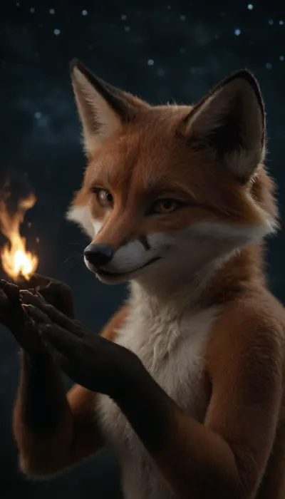 (fox:2), (furry:2), (flame fur:1.5), (eyes looking at viewer:1.3), (Starry sky:1.5), (side angle shot:1), ((star sky)), face, taking, her, bad-picture-chill-75v, CyberRealistic_Negative, side view, badquality, low, quality, (expression pose:1.7), <lora:dark:.4>, <lora:badquality_v02:.4>