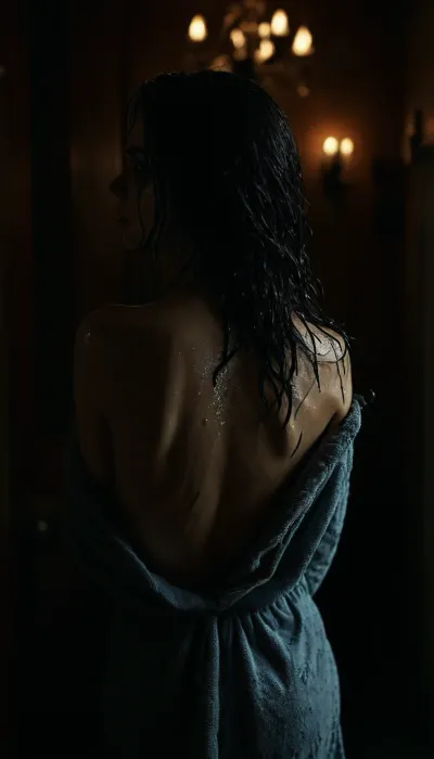 (Rear view:2), Apartment, bathroom, shower background, bathroom background, (horny girl), (horny face), black hair, long hair, wet hair, blue eyes, Thick eyebrows, Ruined makeup, Crying, Black lips, Black lipstick, tongue out, long tongue, (Voluptuous body type), wet body, Water on body, (extrime huge tits), Freckles, Moles, Venous pattern on tits, very hairy pussy, Black nails, (standing back is turned:1.5), (wear Bathrobe:1), score_9, score_8_up, score_7_up, (<lora:add-detail-xl:.75>:1), (<lora:detailed_notrigger:.75>:1), (<lora:MJ52:.75>:1), (<lora:dark:.35>:.1), (<lora:outline_xl_kohaku_delta_spv5x:1.9>:1)