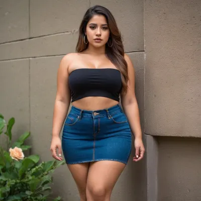 Latina Chubby Girl wearing bodycon jeans skirt