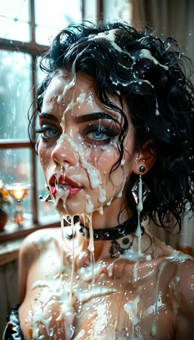 30 year old goth female, covered in thick white realistic cum, sexy expression, woman, cum, on, face, <lora:MJ52:.3>, <lora:BUT_SDXL_SHS:1.3>, <lora:add-detail-xl:.7>, <lora:CinematicStyle_v1:2>, <lora:JustCum:1.5>