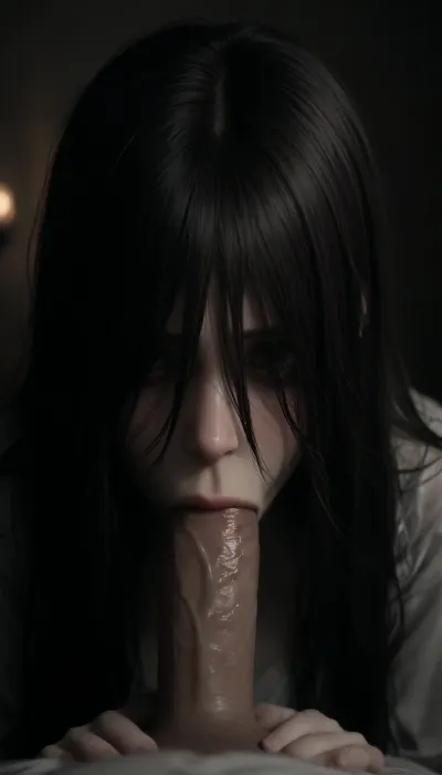 score_9, score_8_up, score_7_up, score_6_up, (animated, 2d, anime style), (((Sadako Yamamura))), 1girl, solo, long hair, black hair, very long hair, (mess hair), impossible clothes, hair over eyes, torn evening dress, grey skin, impossible dress, yamamura sadako, hair over one eye, (((yandere, psychosis, possession, dangerous, crazy))), blush, (heavy breathing), steam, (bags under eyes), night, television, sweat, head tilt, (wavy mouth), big breasts, ((close up)), (night, dark room), (gothic style, dark theme, low light, cold colors, nightmare), <lora:dark:.2>, ((pov blowjob:1.5)), ((normal penis)), ((blowjob)), ((deepthroat))