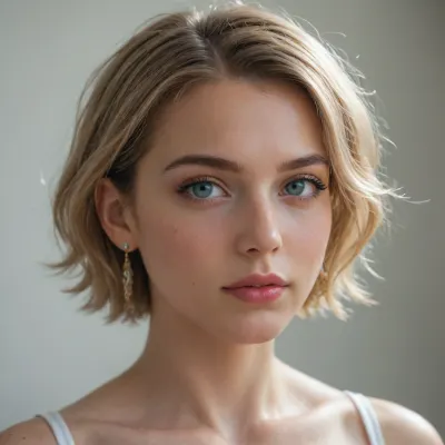 A woman with short blonde hair.
A woman with short red hair.
A woman with short blue hair.