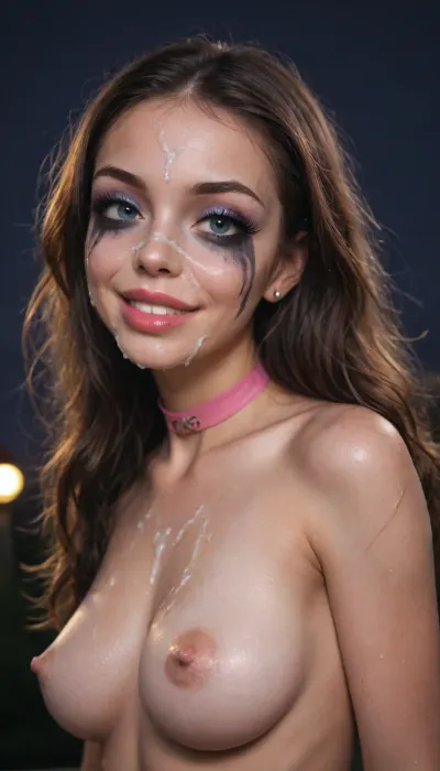 (Young petite tiny cutie girl:1.7), 18 years old, (((masterpiece))), (shiny skin), (((best sexy pose:1.8))), (skinny:1.5), brown long hair, (blue eyes), (night makeup:1.5), (laughs:1.4), (((very very big long eyelashes))), (very busty:1.7), (ab crack), ((wet Skin)), ((cum on face)), choker, (Bukkake:1.3), covered long erect nipples, ((shyness)), (face reddened with shame:1.5), shadows, bright light patches, light caustics, (side view:1.5), (Dynamic angle:1.5), (((best quality))), side view, amazing quality, high contrast, volumetric lighting, intricate details, (extra detailed:1.3), (((photorealistic))), (((very big lips))), pink lipstick, facialized, superfacialized, <lora:illustrious_styles_v3_vpred:.1>, <lora:678016_training_data:.8>, <lora:facialized:.8>, <lora:679571_training_data:1.2>