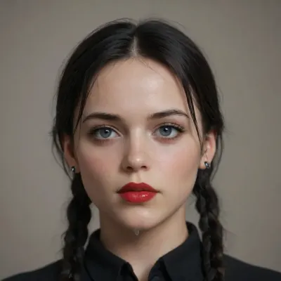 facing camara, 1 girl solo, sppoky moonlight mansion in distance, (intricate detailed Wednesday Addams face), intensely proud expression, (huge dark eyes with detailed black iris:1.2), dark bllod red lipstick detailed high collar buttoned black gothic top, very long very thick black briaded pigtails hair, several strings of thick lumpy white cum splashed across her face, after messy bukkake, several strings of thick lumpy white cum splashed over her hair, cum dripping, high detail, sharp focus, perfect lighting, awesome, dslr, 4k high quality. extra detail, extra sharp, magical, perfect moment, natural skin, pores, w3dn3sd4y, <lora:Wednesday-Jenna SDXL1.0:.8>