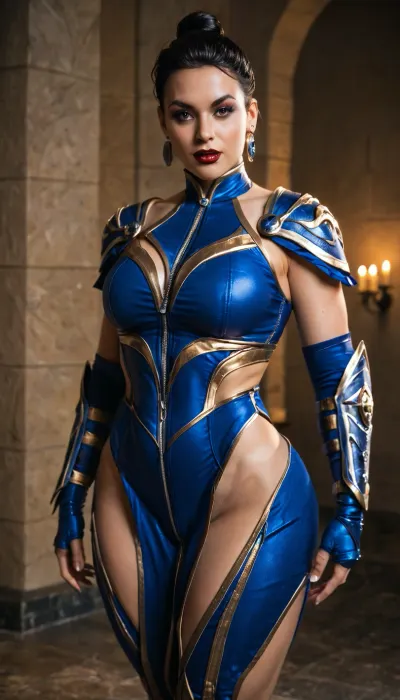 ((Female Sub-zero cosplay from Mortal Kombat)), (Sub-zero cosplay costume from Mortal Kombat), (wide hips:1.3)