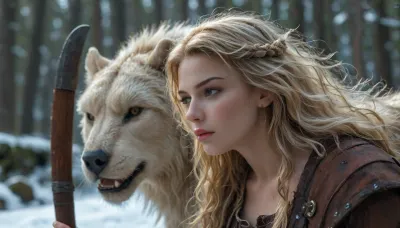 She stands tall and proud, her presence both awe-inspiring and dangerous. Her skin is pale as moonlit snow, kissed faintly by the cold winds of the northern wastes. Cascading down her back in wild, tangled waves is a mane of platinum-blonde hair, streaked with silvery tones like threads of ice. Her eyes are a piercing arctic blue—glacial, intelligent, and edged with the feral cunning of a huntress born to the frostbitten wilds.

Her beauty is raw and untamed, sculpted by hardship and war. High cheekbones, a strong jawline, and full lips give her a regal, almost ethereal quality, while the faint scars tracing her collarbone and ribs hint at countless battles survived. Muscled, her figure is that of a warrior goddess—broad-shouldered, with powerful legs, wearing fur and leather armor, and bone trophies taken from the beasts and men she's slain.

She wields a massive two-handed axe etched with ancient runes, its haft wrapped in direwolf hide. Around her neck hangs a talisman of an elder god, and her arms bear bronze armbands inscribed with symbols of forgotten tribes.

She moves like a predator—graceful, silent, coiled with explosive power. She is a storm wrapped in flesh, an iceborn flame burning through the dark age of Hyboria., (muscular), busty, realistic detailed face, realistic detailed hair, realistic detailed body, realistic detailed skin, realistic detailed breasts, realistic detailed pussy, random view angle, action pose, detailxl, hkstyle, <lora:add-detail-xl:1.5>, <lora:style_lora_realis:.5>, <lora:hkstyleV5:.8>