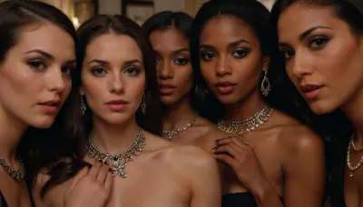 Nice 3 brunettes girls and 2 ebony hookers touch 1 penis . Pov., show 5 faces around Penis. jewellery, necklace, earings, <lora:FaeStyle:.8>