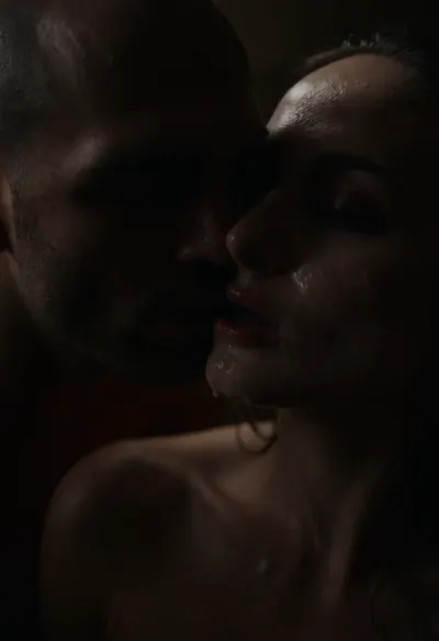 (((bald and unshave man), and woman)), slight smile, loving, woman above man, woman IS a brunette with wavy haircut, woman and man looking at viewer, ((after sex)), ((kissing)), ((cum in mouth)), ((cum on both faces:1.5)), ((cum on man face:1.6)), ((embrace)), ((licking)), soft light, naked, ((cum sharing)), <lora:Men'sFacialV3.8:1.8>, <lora:476613_training_data:1.4>, <lora:dark:.1>