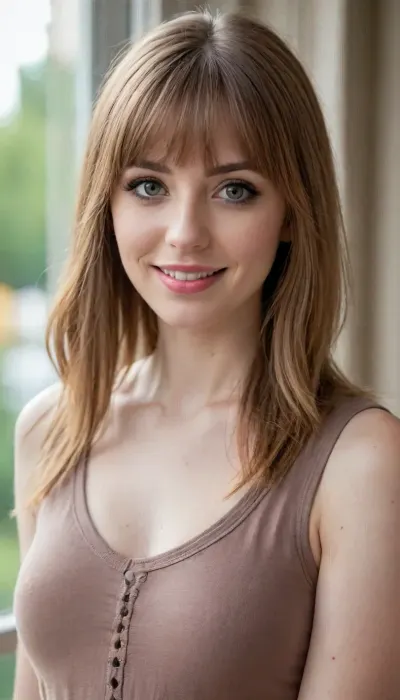 35 yo girl, very flirty pose, sideview, ((girl next door)), pretty, natural beauty, medium breasts, ((cute tall tall tall tall but average appearance:1.3)), ((cute tall tall tall tall)), ((pale skintone:1.2)), ((little bit chubby:1.4)), very flirty smile, showing teeth, ((unkempt hair)), ((straight hair:1.3)), ((symmetrical hair:1.5)), ((perfect fringe hair:1.5)), ((light brown bright hair)), ((very cute tall tall tall tall average youthful face:1.5)), outside, photorealistic, ((perfect composition)), ((perfect contrast:1.5)), ((perfectly balanced exposure:1.5)), ((perfect focus:1.5)), ((extremely realistic detailed lighting:1.5)), ((extremely realistic detailed shadows:1.5)), ((extremely detailed:1.3)), ((extremely high resolution:1.3)), ((16K UHD:1.5)), ((extremely realistic detailed skin texture:1.5)), ((extremely realistic detailed skinpores:1.5)), ((extremely realistic detailed face:1.5)), ((extremely realistic detailed eyes:1.5)), ((extremely realistic detailed hair:1.5)), focus on eyes, ((fully clothed:1.5)), random colored clothing, ((beautiful stylish clothing:1.5)), ((detailed clothing:1.5)), ((detailed environment:1.5)), Sweet_Sticky_xl-01, <lora:EnvyZoomSliderXL01:-1>, <lora:add-detail-xl:.5>, <lora:Sweet_Sticky_xl-01:.5>, <lora:neanderthal_last:.7>