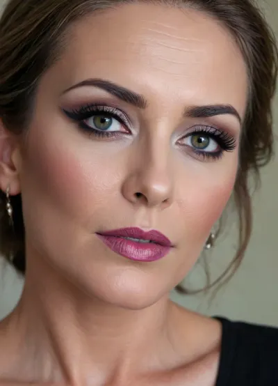 ultra-realistic, 8K HD, thin 50-years old woman, detailed face, detailed hair, deep grey eyes, (heavy eye makeup:1.5), (close-up:1.5)