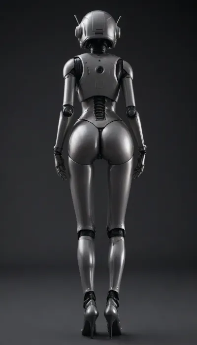 full body view of a skinny stunning hot female robot, (from behind:1.7), (bends far forward and shows the cute metal bubble butt:1.8), (detailed gray mechanical female sex droid with perfect pussy:1.8), (designed for sexual gratification:1.3), <lora:Simon_Stalenhag_LFTL_SDXL:.8>