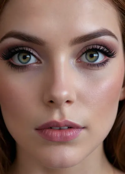 ultra-realistic, 8K HD, thick 20-years old woman, detailed face, detailed auburn hair, intense grey eyes, (heavy eye makeup:1.5), (close-up:1.5)