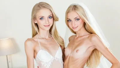 (skinny:2.5), warm light, (((wedding dress))), (portrait, portrait with emphasis on her eyes, zoomed in on face), long blonde wayvy hair, blue eyes, 18 year old, smokey eyeshadow, looking at the camera, smiling, slender, flashphoto, skin detailed, Pubes, Optional, sexy, wedding, dress, <lora:sexy wedding dress XL:1.9>