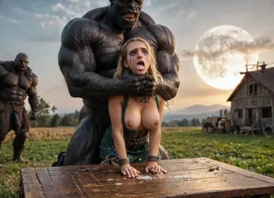 (((18 year old))), (((eye contact))), (((petite girl))), view from above, sitting in the grass, green minidress, medium breasts, cleavage, striped stockings, sneakers, (((blond hair, hair band))), grey-green eyes, (((cute))), (((narrow waist))), perfect hourglass figure, slim, tight waist, backyard, perfect hands, perfect fingers, perfect anatomy, realistic skin, masterpiece, best quality, high resolution, ultra detailed, (in a bloody filed after a battle, white full moon in the sky:1.4), (man is choking her from behind:1.6), ((hogtied, bound with large chains, tied to a torture table:1.3)), cock in mouth, (brutal face fuck), Blowjob, (tears in eyes:1.5), (running makeup), (cum drips from nose:1.3), (cum drips from mouth:1.3), ultra hd, photorealistic, hyper gigantic large black cock in mouth, (((hyper gigantic large black cock in mouth:1.3))), oral cream pie, hair grab, sad, sad crying, tongue out, gasping for air, zavy-brbrn, gangbang, double anal penetration, anal spitroast, groupsex, deepthroat, (4 gigantic African black brute thug, huge trunklike arms, huge head, hyper muscular body, dressed in slave clothes:1.36), (gigantic African black brute thug, gangbang, double anal, anal spit roast, double penetration:1.14), ((hogtied, bound for sex, tied up)), (((hyper gigantic large white cock in mouth:1.3))), (pulled nipples:1.2), nipple clamps, (((spit roast))), (((hyper large cock in mouth:1.3))), screaming, shocked, deep anal penetration, Uber realistic, 8k, 35mm photograph, film, professional, 4k, 1girl, 5 boys, hdr, photographic, ultra realistic, ultra high details, back light, (front view), (dynamic pose), anal sex, with large muscular black men, gargantuan black cocks, anal sex expansion, large hyper muscular fat old men, (double anal sex), swollen white veiny cocks, (double anal penetration), hardcore double penetration, proper physics, big white cocks, muscular white double anal gangbang, (forceful penetrations), extremely graphic, shocked expression, beautiful hands, massive cum in ass defeating a woman in combat, fighting, killing, blood, winning fight, magazine cover, Realism_Quality_2xx_By_Stable_Yogi, score_9, score_8_up, score_7_up, (((very pretty face:1.3))), (((extremely ultra detailed face:1.3))), perfect fingers and hands, upper body view, (extreme size difference:1.6), (ultra realistic), (maximum quality), (high resolution), (extreme detail), (ultra realism), UHD, super high quality, highly detailed, perfect lighting, natural lighting, (dynamic angle), (random angle), (random pose), (dynamic view), (random view), volumetric lighting, golden hour lighting, dramatic shadows, nature-inspired color palette, <lora:Dark_Elf_Warrior:2>, <lora:Drow:2>, <lora:zavy-brbrn-sdxl:2>, <lora:LCMTurboMix_Euler_A_fix:2>