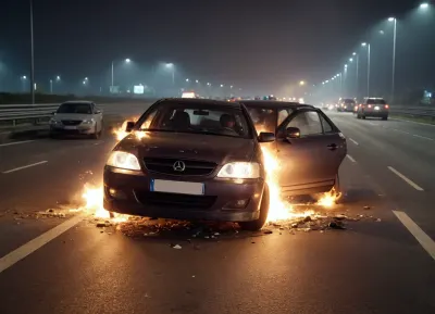 A car accident on the motorway in the middle of the night, pile-up, injured bodies inside and outside the vehicles