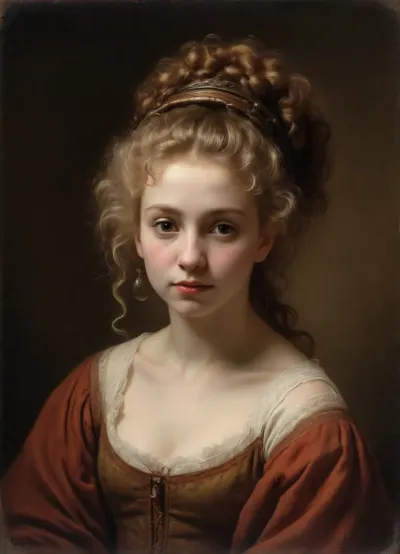17th century, woman, (nude), (Yurlyu-berlyu hairstyle:1.5), (Rembrandt style:1.9)