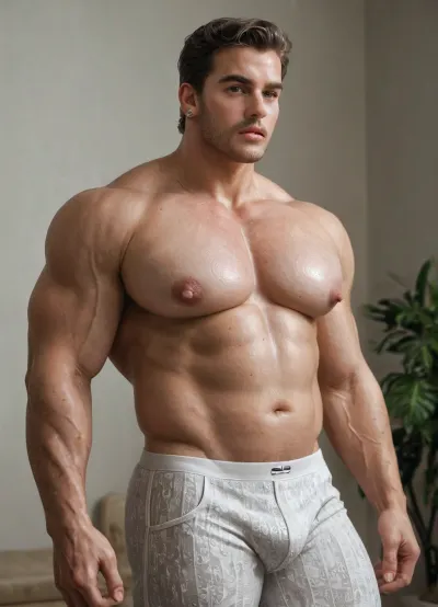 smooth tight pants，muscle man，beefy high body fat，claves，smooth shirt，hyper hyper puffy nipple，hyper beefy，mature，45 years old，daddy，sexy pose