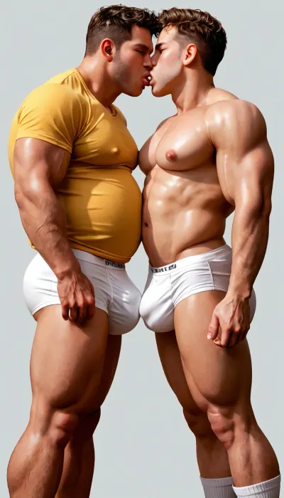 fat men，man，man，man，2 beefy fat man，2man，2male，man，man，man，male，2 man，2man，2man，2 fat muscle man touch each other and suck nipple，male and male，self touch，spandex tight pants，white socks，muscle man，beefy high body fat，claves， white tight shirt，hyper hyper puffy nipple，hyper beefy，mature，45 years old，daddy，sexy pose ，gigantic manchest，orgasm expression，fat chest，handsome，self touch, male model haircut，extreme crazy big juicy puffy areola ，gigantic areola，pointed hard nipple，empty room，hyper strong wide shoulder and arms，hyper fat muscle bodybuilder，hyper thick arms，hyper thick neck，extreme puffy areola，lick nipple，squeeze chest from behind，extreme puffy pointed hard big nipples，suck nipples，underwear bulge，suck nipples，fuck in the air， kiss，close up，raw, <lora:bulgev1-beta:2>
