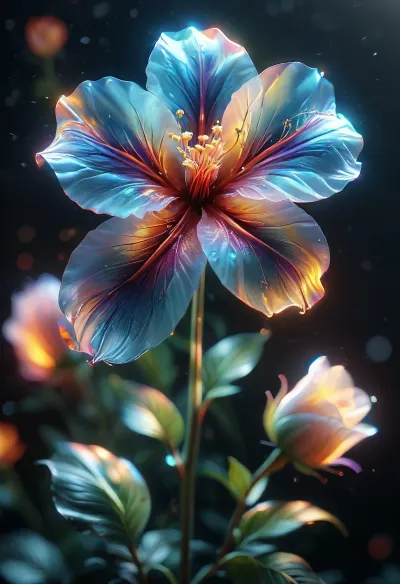 (ziprealism:1.5), 22 years old, DonMSp3ctr4lXL, Glowing, Flower, mad-2cbrrm, mad-1cbrrm, <lora:[XL]focus:1.3>, <lora:DonMSp3ctr4lXL-000008:2>, <lora:Glowing Transparent Flower:.9>, <lora:Neon_Cyberpunk_Cyberarm_SDXL:1.9>, <lora:MJ52:1.9>