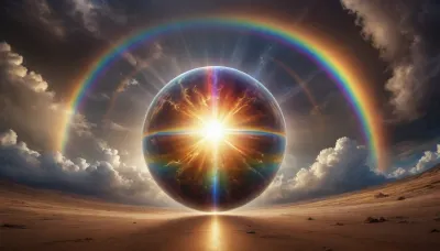 wakan tanka galaxy dramatic clouds, golden mirror sphere, ((rainbow flash))
