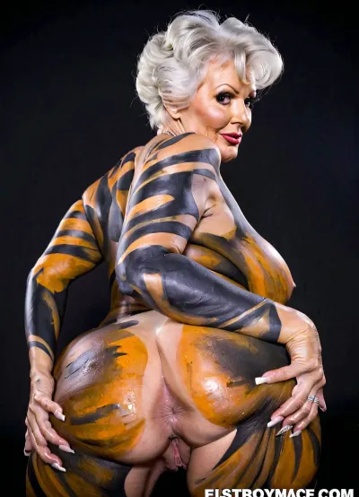 Busty granny with oversized massive breast, historical caractere, art, bodypainting, body painted, erotic art, big booty
