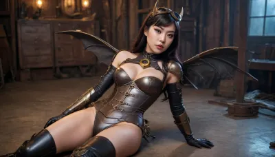 Batgirl, post-apocalyptic steampunk Asian, steampunk Batgirl, some naked latex BDSM No underwear, sex-machine, BDSM corset Steampunk style, open breast, Bat-wings, body, gorgeous Asian Instagram model cute tall, Lying down, micro strings, large eyes, whimsical, full oil dirty body, show shave pussy, intricate, audaciously detailed fantasy, 64 megapixels, 8K, HDR, charming, epic colors, Disney, painted by Fiona Staples, light and shadows, 4k, starry brilliance, HD, steampunk fantasy, digital art dramatic