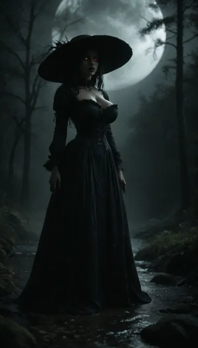 Ultra dark gothic horror scene, black-haired girl standing in a cursed swamp, deep clevagr, big clevagr, massive breast, big round hat, midnight, moon hidden behind thick storm clouds, almost complete darkness, (darkness), no moon, dark palette light barely revealing her face, blood-red eyes faintly glowing, wind violently tearing through her hair and dress, soaked black Victorian gothic gown, dead trees reaching like claws, thick black fog crawling over water, rotten swamp plants, abandoned ruined houses in distance, faint silhouettes in mist, oppressive atmosphere, cinematic horror lighting, deep shadows, high contrast, painterly dark fantasy style, grotesque beauty, nightmare mood, eldritch undertones, hyper-detailed, 4k, horror concept art, dark illustration, digital painting, thick fog, glowing moonlight, dark blue color palette, dramatic clouds, moody lighting, surreal environment, dark fairytale mood, brushstroke texture, fantasy oil painting style, dark, chiaroscuro, low-key, <lora:zavy-cntrst-sdxl:1.3>, <lora:dark:.8>, green, eyes, blue, brown, perfecteyes, <lora:PerfectEyesXL:.8>