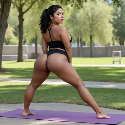 ultra realistic photo, mexican female black hair very shortest spikey hair cut, Huge thick fat round ass, side view standing outside in a park tight yoga pants legs spread wide bent over, camel toe pussy, stretching long thick nipples show throughtshirt and tennis shoesclothed, lesbian domination, lezdom, The image is a, ((masterpiece)), rendered in 8K UHD with, ((better shadow)), ((better lighting)), ((better quality)), ((ultra-detailed)), ((fine details)), (((cum covered kinky dark skinned mexican very dominant 18 years old))), (())