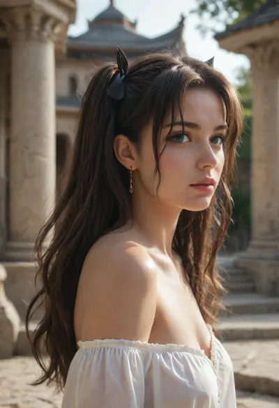 score_9, score_8_up, score_7_up, Rin Tohsaka standing in a stone temple