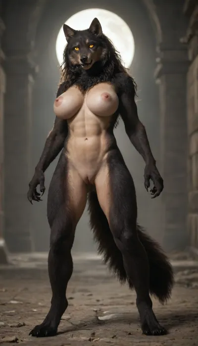 (Furry:1.8), full body, non human, ((anthro wolf, anthro female wolf)), 20 years old, black fur, anthro wolf, wolf faced, furry anthro, anthropomorphic wolf, wolf muzzle, werewolf woman, fur instead of skin, no skin only fur, werewolf fluffy fur, long claws, abs, huge breast, muscular, slender, vagina, detailed pussy, smooth belly, slim, very slim, tight body, very smooth tummy, submissive, slender body


Medieval. random angle, view from below. Fantasy art.high definition. female werewolf, furry, under full moon, big soft breasts, modern-werewolf, full naked, very wide hips, huge ass, a big bulging pussy, claws on her hands, glowing eyes, big sharp claws, fangs, long black fur, she was overcome with sexual passion at the thought of all the men who would soon fuck her.