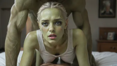 (((Green Muscular Male Alien))), (((white girl)), (((Alien sex, fucking an Alien)))), (((erect nipples visible))), ((((girl crying face expression))))