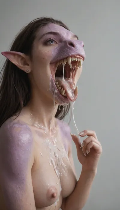 nude girl anorexic girl, (transforming into a realistic sexy dragon girl:1.15), (dragon mouth), (dragon snout:1.2), (a lot of excessive clear fluid dripping out of mouth:1.3), (realistic dragon fangs:1.3), with claws, (purple dragon eyes), pointed ears, fingering pussy with dragon claws, bony, (reptile skin), <lora:SDXL1.0-LoRa_Zeitgeist-Morphing-Concept_by-AI_Characters-v1.0:.95>, <lora:kenziereeves_SDXL:.5>, <lora:r3psp1k3s:.95>