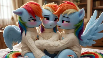Rainbow Dash from "My Little Pony", (((pony body))), best quality, masterpiece, wings, furry, sex position, emotion, (((wet))), <lora:Pony_MLP_v1.8SDXL:.8>, sweater_top, <lora:mao1_XL_reg1_:.8>