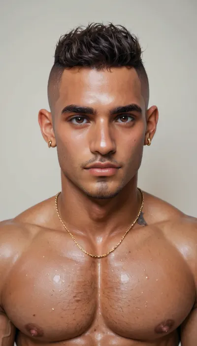 Latino man with shaved Down head, showing us his cock