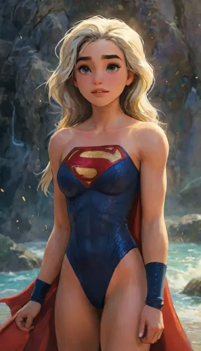Supergirl lands on the isolated island nation of Themyscira, DCEU, Supergirl, rha3, woman, targaryan, <lora:rhaenyra young - rha3 woman sdxl:1>, <lora:detailed_notrigger:2>, <lora:samdoesarts1.1-000030:.4>, <lora:J_cartoon:.3>, <lora:Animated_Concept:.4>