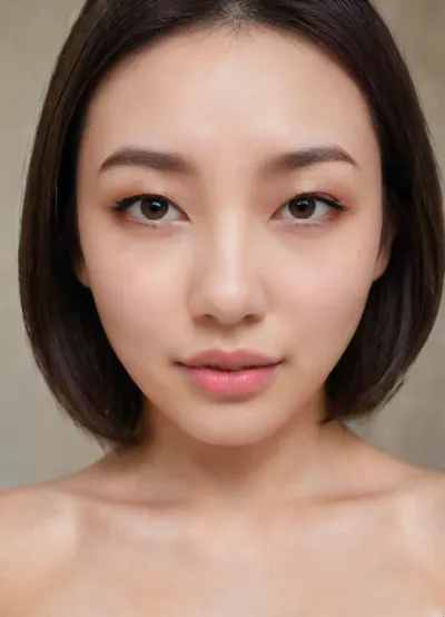 A 30yo south east asian whore poses for a selfie, Extreme close-up hyperrealistic portrait of a young adult Asian woman, facial features filling the frame, natural but elegant expression, oval face shape with soft features, delicate but defined jawline, small rounded chin, smooth and youthful skin, medium-light skin tone with a slight warm beige undertone, realistic skin texture with visible pores, very subtle under-eye shadows, clear skin without blemishes or imperfections, soft ambient lighting that gives warmth to the face, large almond-shaped eyes with dark brown irises, natural and realistic reflections in the eyes, slight visible sclera veins, clear double eyelids with a thin crease, long straight lashes, medium-thin eyebrows with slight arch, dark brown color, small straight nose with a delicate bridge, rounded tip, small symmetrical nostrils, lips natural, thin upper lip with a soft cupid’s bow, fuller lower lip, soft peachy-pink lipstick on the lips, relaxed smile showing small natural teeth, high cheekbones subtly visible, smooth and even skin tone with a light blush, dark brown straight hair falling just below the shoulders with a natural shine, middle-parted hair framing the face, no visible makeup other than lipstick, no beauty filter, RAW photo quality, full-frame camera look, ultra high-resolution, documentary-style realism, yeonhwa, skirt, lift, breasts, cutout, clothing, nipples, <lora:LoRA-girls-sdxl-v4:.8>, <lora:skirtLift:.8>, <lora:2BoutOvalSDXL2-000002:.8>