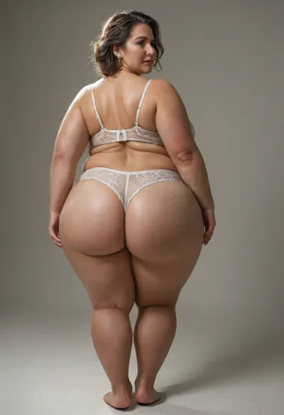 (obese:1.5), (Mature, milf), 55 year old mature ssbbw voluptuous woman, big butt, wide hips, thick thighs, intimate setting, soft glow, dark shadows, full body, photorealistic, 8k, raw photo, detailed skin texture, 85mm lens, f/1.8, cinematic lighting, fat, milf, underwear, solo, <lora:runga10.52:1.4>, <lora:MJ52:.8>