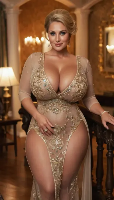 Curvy executive woman, (((gigantic breasts, wide hips, thick thighs))), Swedish, blonde hair bun, bright blue eyes, 37 years old, (((Pakistani traditional wedding fashion see-through dress))), hourglass figure, long chubby legs, firm thighs, milf body, milf face, wrinkles at eyes, facial age wrinkles, (masterpiece, best quality, realistic, detailed:1.1), slutty, cougar, promiscuous aunty, huge sex drive, slutty smile, high quality, very giant breasts, perfect huge tits, new england, luxury, old money, conservative, hamptons, posh, ivy league, rich, very realistic, best quality, highly detailed, OverallDetail, <lora:milkers_v2:.8>