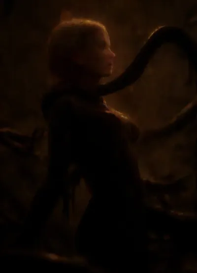 side view, low view, Black Tentacles with hands on the tips everywhere, raining black slime, asymetrical, (Spidergwen covered in black oil, ripped suit, skin disappearing, hands transmuting into tentacles, body is partly turning into Venom, melding together with the black slime, laying down partly submerged in black slime like quicksand), . Black Tentacles rising from the bottom, held down by 4 Black Tentacles, submerging in black slime like quicksand, Black Tentacles grabbing vagina, Black Tentacles grabbing neck, chocking, exstatic, black slime everywhere, pulling her down, she is reaching out, try escaping, lightning, sparks, explosions, metal parts, fighting eachother, Venom byting her face, <lora:dare_unsettling_water:.8>