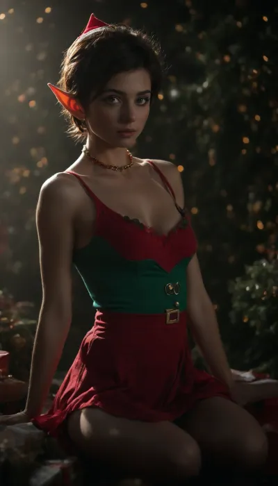 A skinny, (flat-chested:1.2), (very long hard erected nipples:1.5), (highly detailed nipples:1.6), (puffy nipples:1.5), eagerly hot, (blonde sexy female Christmas elf in Santa Claus's gift factory:1.2), score_9_up, score_8_up, score_7_up, 1girl, (Kiriko from Overwatch:1.1), looking at viewer seductively, (sexy catlike eyes:1.2), (long eyelashes:1.2), (natural full lips:1.2), natural makeup, (blowing air out softly:1.1), pleasured, horny expression, orgasm, moaning, happy, (vivid dark pink dress:1.4), choker, (short pixie dark brown luscious hair:2), (uncovered hair:2), (tanned:1.1), (tan lines:1.2), (muscular curvy body:1.2), adult body proportions, flat chest, amazing physique, (wide hips:1.1), (thin waist:1.2), athletic, very fit, sixpack, very muscular thighs, (perfect round small ass:1.2), slim neck, (erect nipples:1.4), (perky breasts:1.1), thigh gap, puffy pussy, on white mattress in a sunny flowery back garden, outdoors, pink flowers in background, (lying on side:1.4), (lifting leg up:1.2), (exposed ass and pussy:1.2), (view from below:1.2), (dynamic pose:1.1), vivid colors. She's wearing a, (half ripped-off wears an open Christmas elf's uniform and a Christmas elf's hat:1.7), underneath surprisingly wet and gasping pussy. She looks extremely seductive, with heavy pounding, hair-pulling, holding, groping, lustfully dominant, (group fucking:1.6), (various sex style:1.7), (gangbang:1.4), (sweaty skin:1.8), ultra wet pussy, cumming, multiple partners, finger anal, vaginal, Reverse Cowgirl, Her entire abused body sweats from every pore, her wet pussy takes in all the hard thrusts with pleasure. The heat shimmers in the air, the light breaks beautifully through the palm leaves, against the backdrop of a well-visited Caribbean beach, (View of the entire group:1.5), (bright sunshine highlights pussy:1.6), (in front of an Christmas Tree), (many giftss in the background:1.6), (ziprealism:1.3), (ultra-sharp details:1.6), realistic skin texture, refined contrast, 8k detail, authentic facial expression, clean composition, (maximum photo quality:1.4), (maximum resolution:1.5), cumming onto face, action pose, random view angle, cloudy, smoke, atmospheric, clouds, fog, ChristmasQuiron, style, glowing, christmas, aesthetic, Chr1stm4s, Cut13, 3lf, elf, Santa's, Factory, gift, cute, smile, <lora:dark:.1>, <lora:Cloudy_Style:.5>, <lora:sdxl_quiron_Chritsmas_v3_lora:1.8>, <lora:Glowing Christmas Aesthetic XL-000003:1.8>, <lora:Christmas_Cute_Elf:1.9>