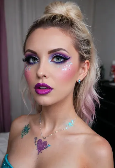 ral-smoldragons, a small dragon with big eyes and a broken heart, two dragonwings on his back, (big lips, anus:1.6), (maximally detailed skin:1.3), ((makeup:1.5), long blue eyelashes, olive eyeshadow with sequins, (high-quality facial care:1.3), big plump lips of a beauty in red lipstick with a glossy wide pink contour and slightly open mouth), (hairstyle with, straight bangs of blue color with sequins:1.2), (purple nipples:1.2), labia, (clitoris piercing:1.7), glitt3r, <lora:ral-smoldragons-sdxl:2>, <lora:glitt3r:2>