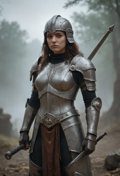 weapon, armor, sword, solo, holding_weapon, holding, holding_sword, full_armor, shoulder_armor, pauldrons, realistic, helmet, no_humans, gauntlets