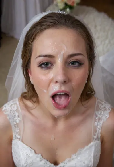 sad woman, wedding dress, cum on her forehead, facial, open mouth, sad husband watching, (cum in mouth:1.3), <lora:Facials:2>, <lora:JustCum:.5>