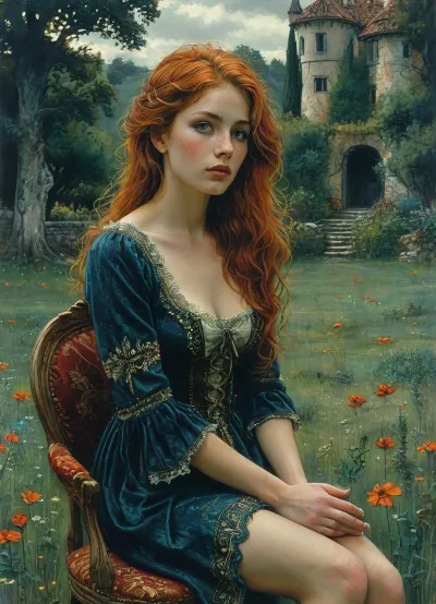 woman, 50 years old, (small body size:1.3), full body, Jean, Delville, style, of, Michael, Cheval, (onoff), (sit, on, seat, spread, legs:1.3), <lora:tbh140-sdxl:.6>, <lora:tbh129-sdxl:.8>