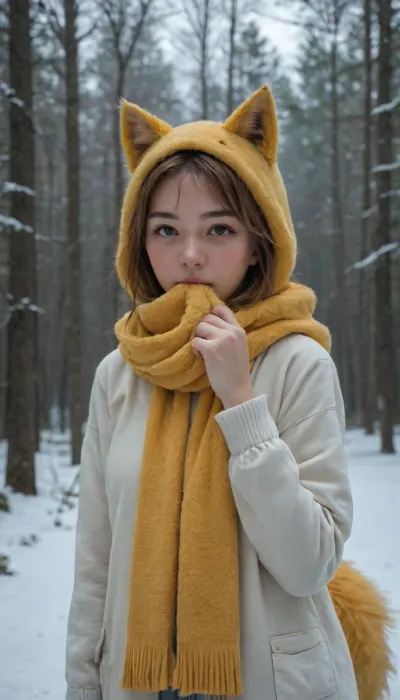 狐, きつね, [kit͡su̥ne], A fox girl dances under the stars in a winter forest. You can't eat yellow snow! A fox dances under the stars in a winter forest. But you can't eat yellow snow!