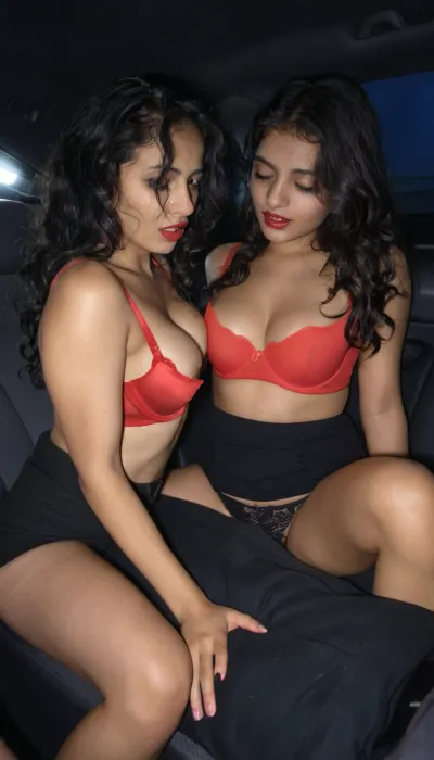 Realism, 1 indian 25yi beauty black wavy hair, 1 girl, red ripped Bra and black slips, lipstick, seducing her brother, he is sitting on brother, in a car light, night